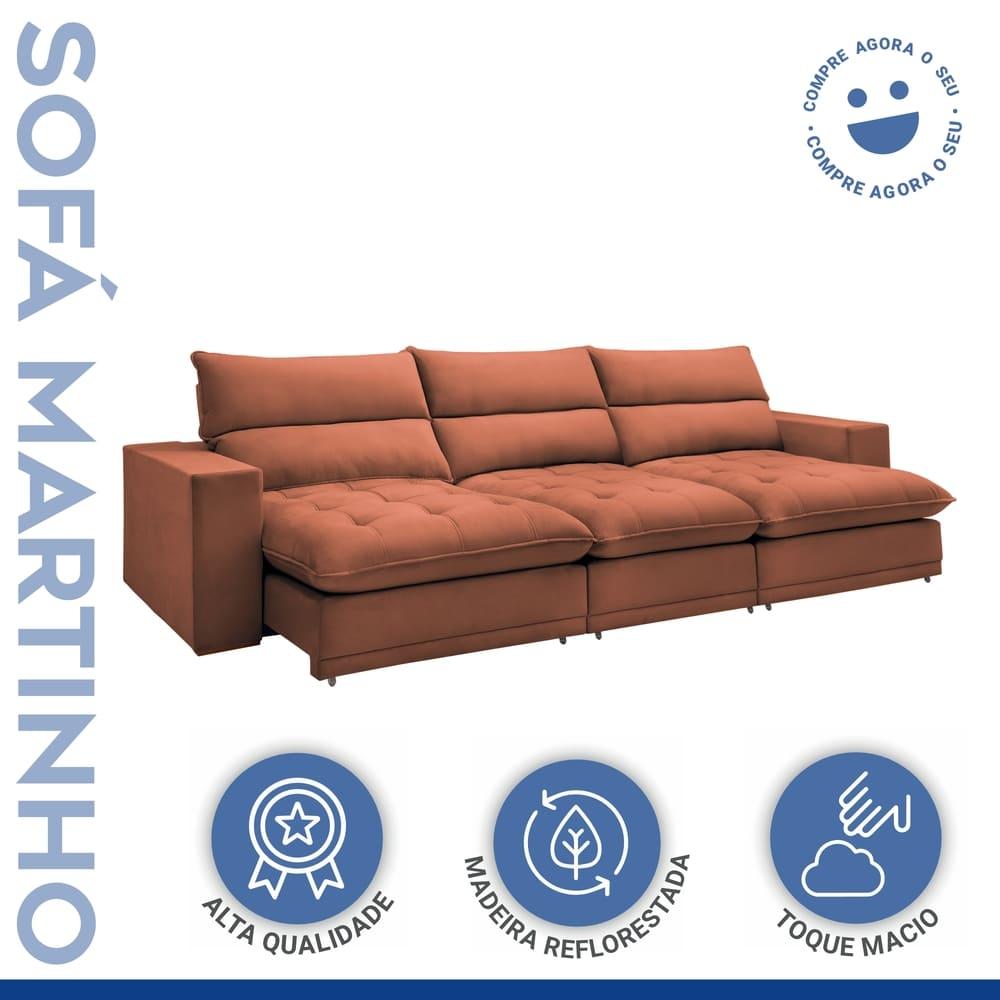 Sofá Retrátil e Reclinável Martinho Boucle Terracota 4,10M