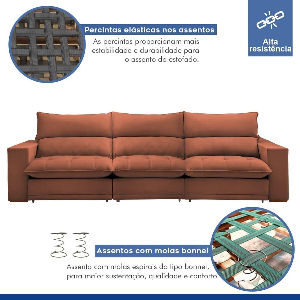 Sofá Retrátil e Reclinável Martinho Boucle Terracota 4,10M