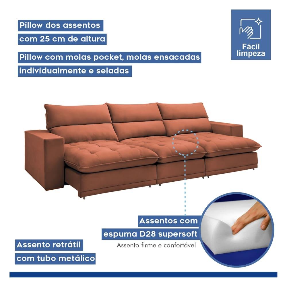 Sofá Retrátil e Reclinável Martinho Boucle Terracota 4,10M