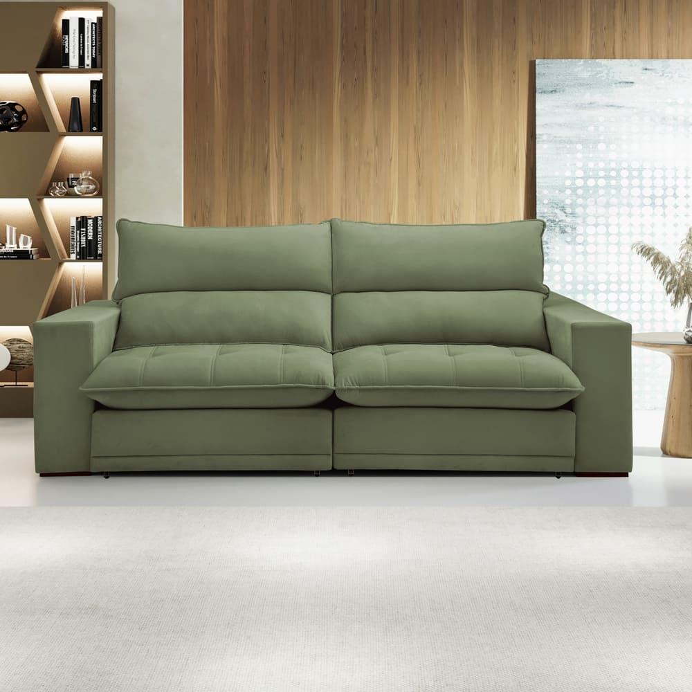 Sofá Retrátil e Reclinável Martinho Boucle Verde 2,10M