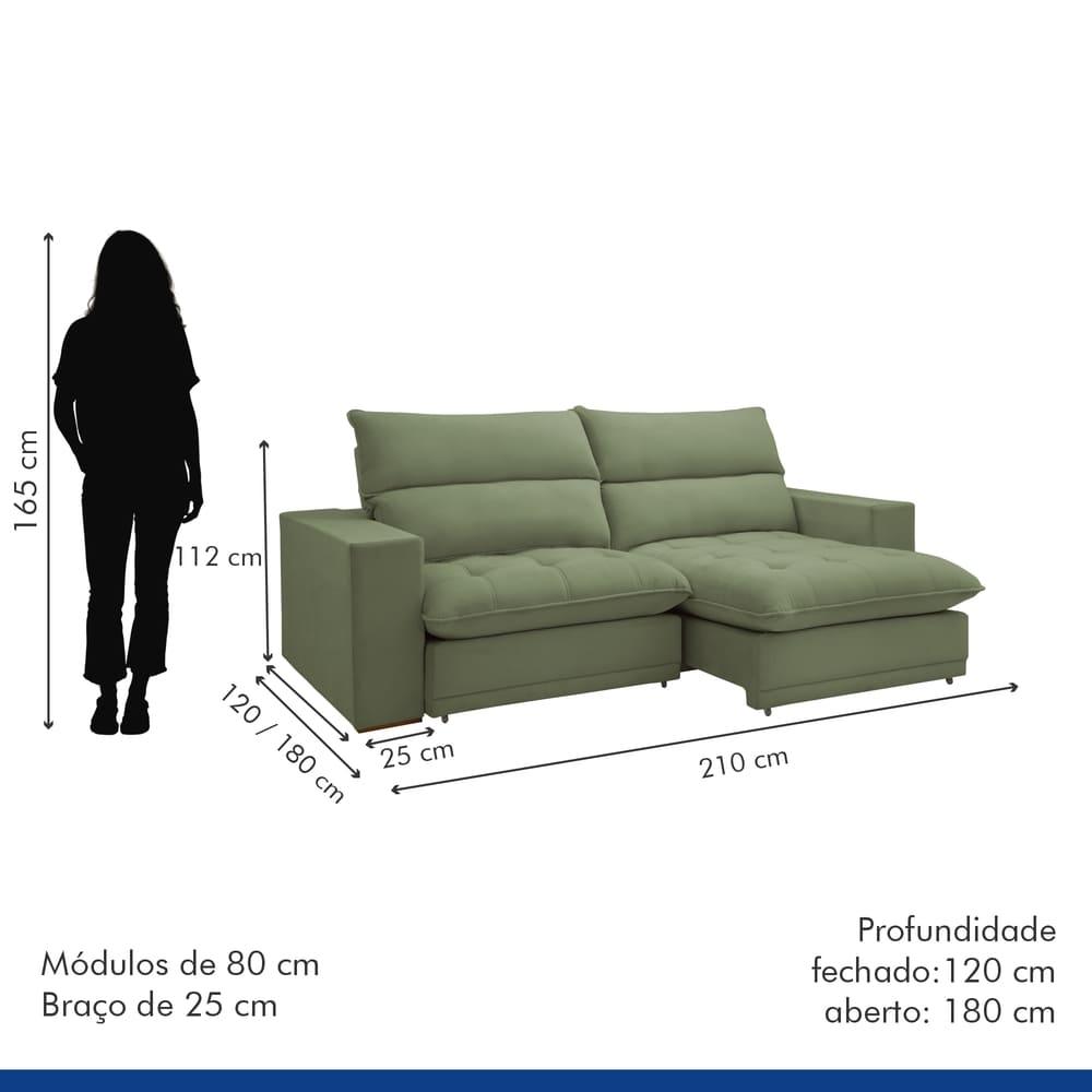 Sofá Retrátil e Reclinável Martinho Boucle Verde 2,10M