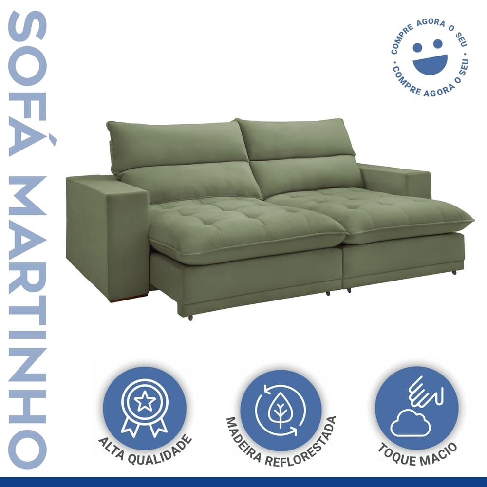 Sofá Retrátil e Reclinável Martinho Boucle Verde 2,10M