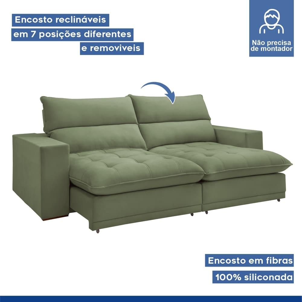 Sofá Retrátil e Reclinável Martinho Boucle Verde 2,10M