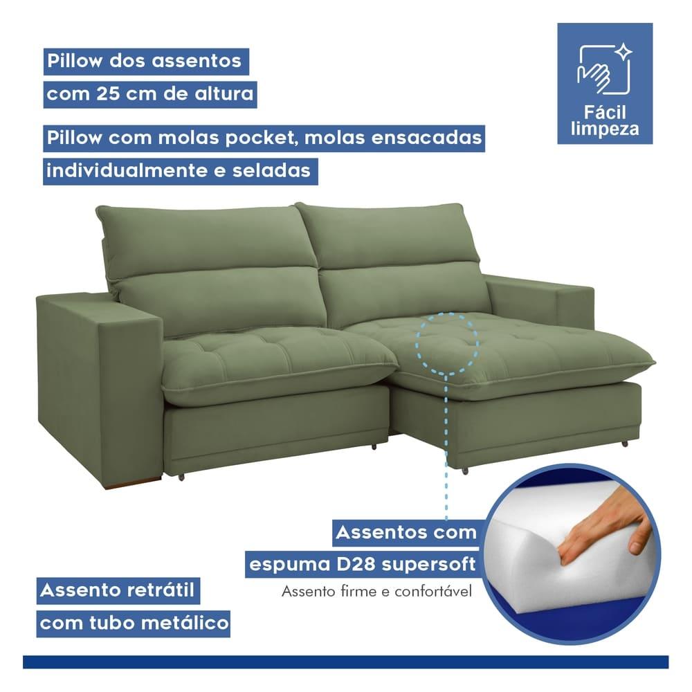 Sofá Retrátil e Reclinável Martinho Boucle Verde 2,10M