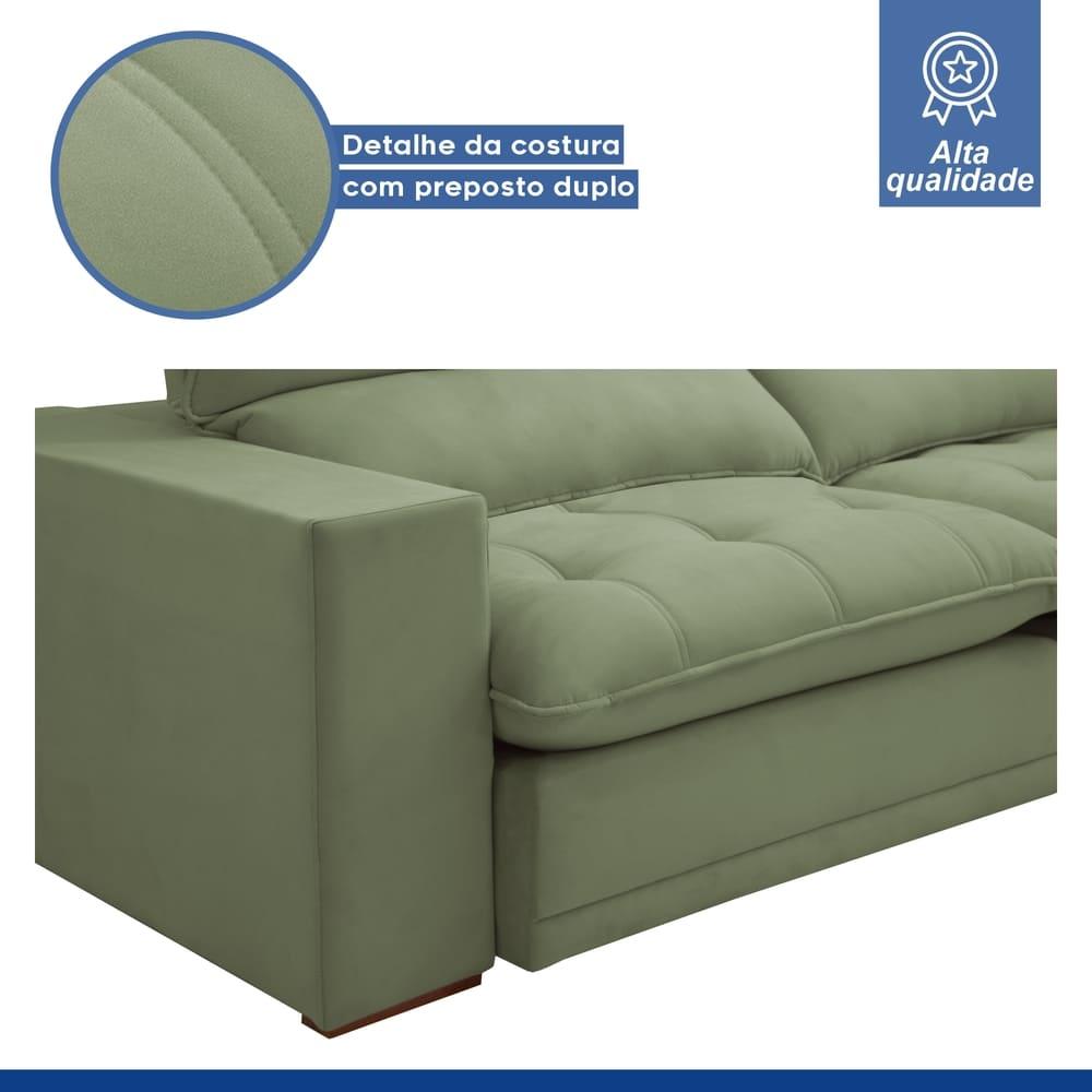 Sofá Retrátil e Reclinável Martinho Boucle Verde 2,10M