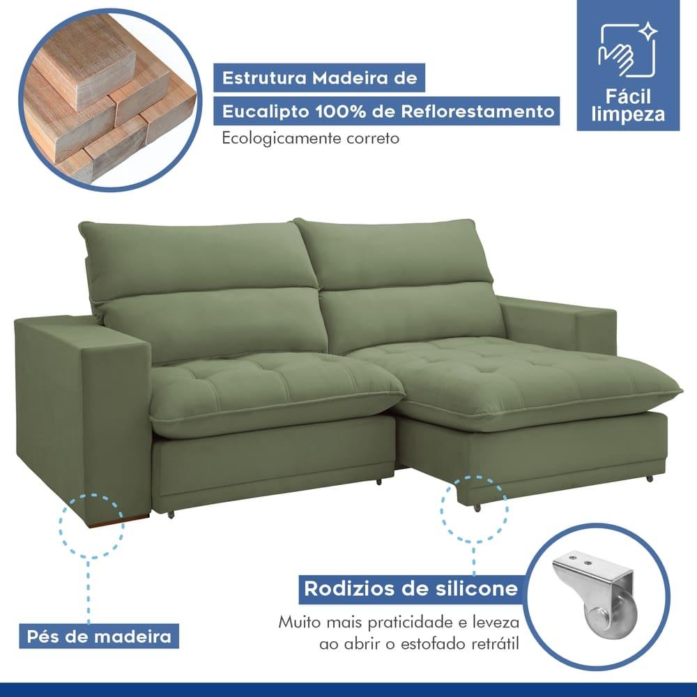 Sofá Retrátil e Reclinável Martinho Boucle Verde 2,30M