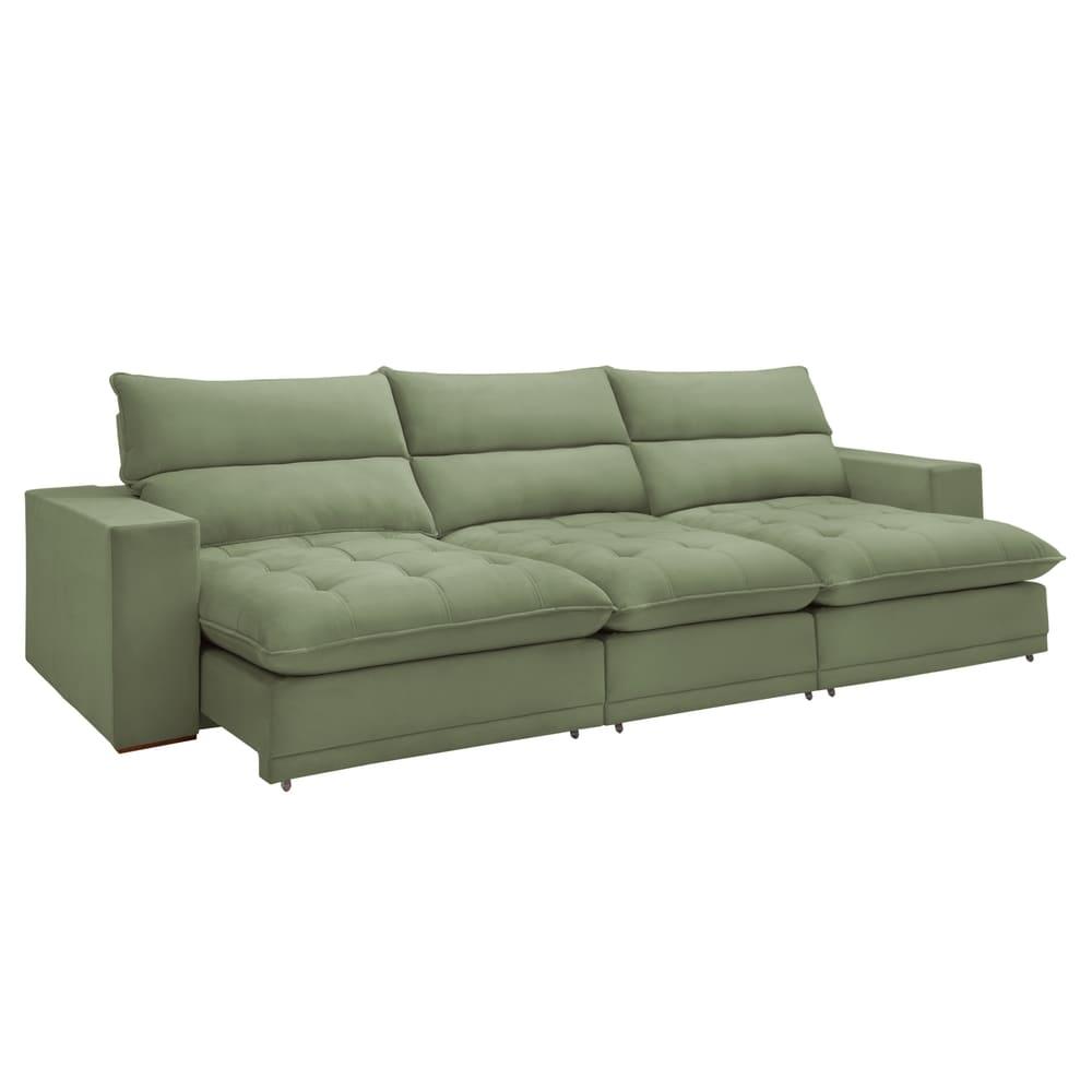 Sofá Retrátil e Reclinável Martinho Boucle Verde 4,10M