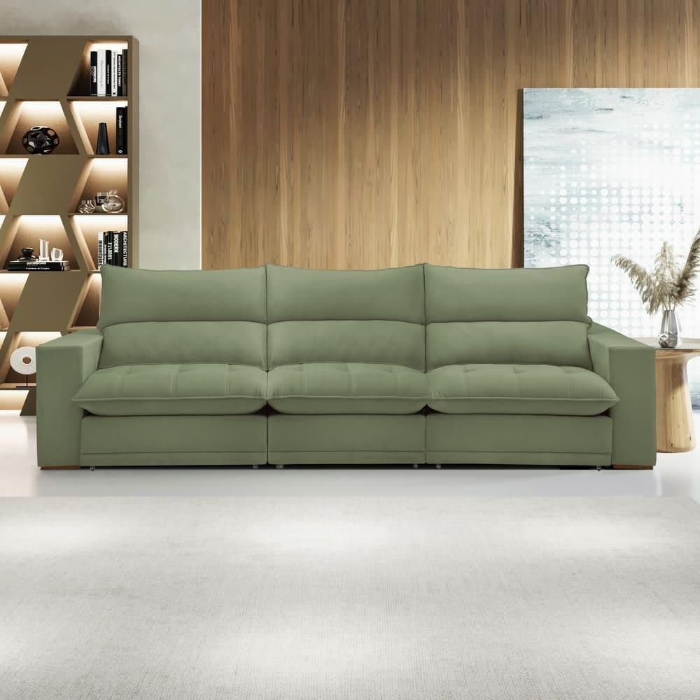Sofá Retrátil e Reclinável Martinho Boucle Verde 4,10M