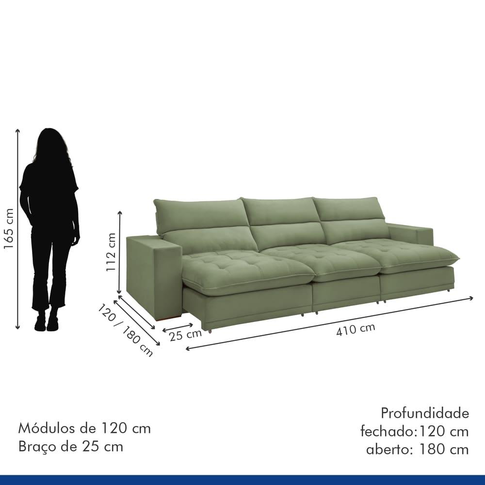 Sofá Retrátil e Reclinável Martinho Boucle Verde 4,10M
