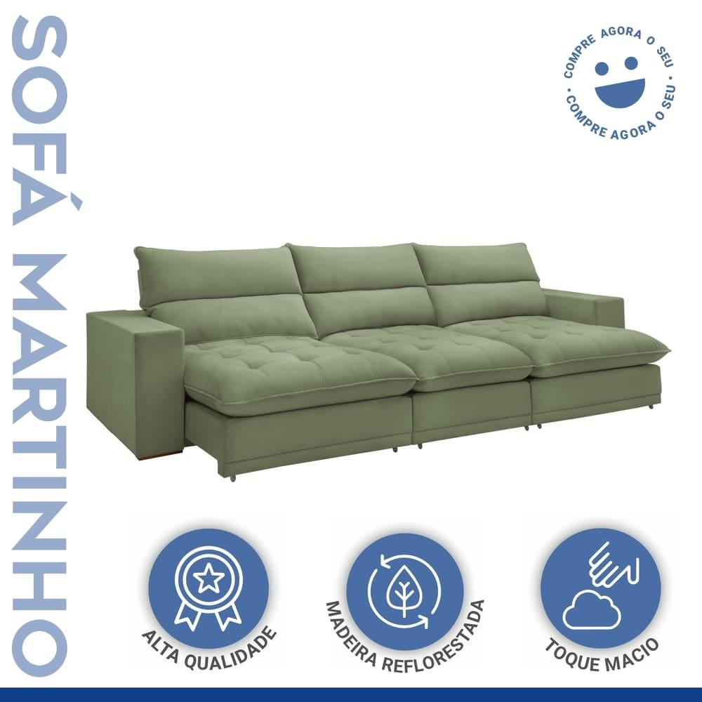 Sofá Retrátil e Reclinável Martinho Boucle Verde 4,10M