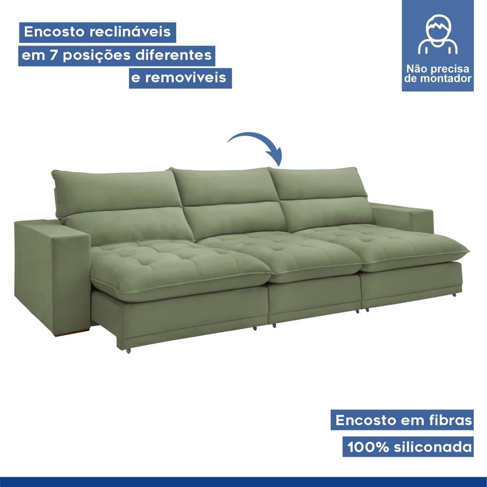 Sofá Retrátil e Reclinável Martinho Boucle Verde 4,10M