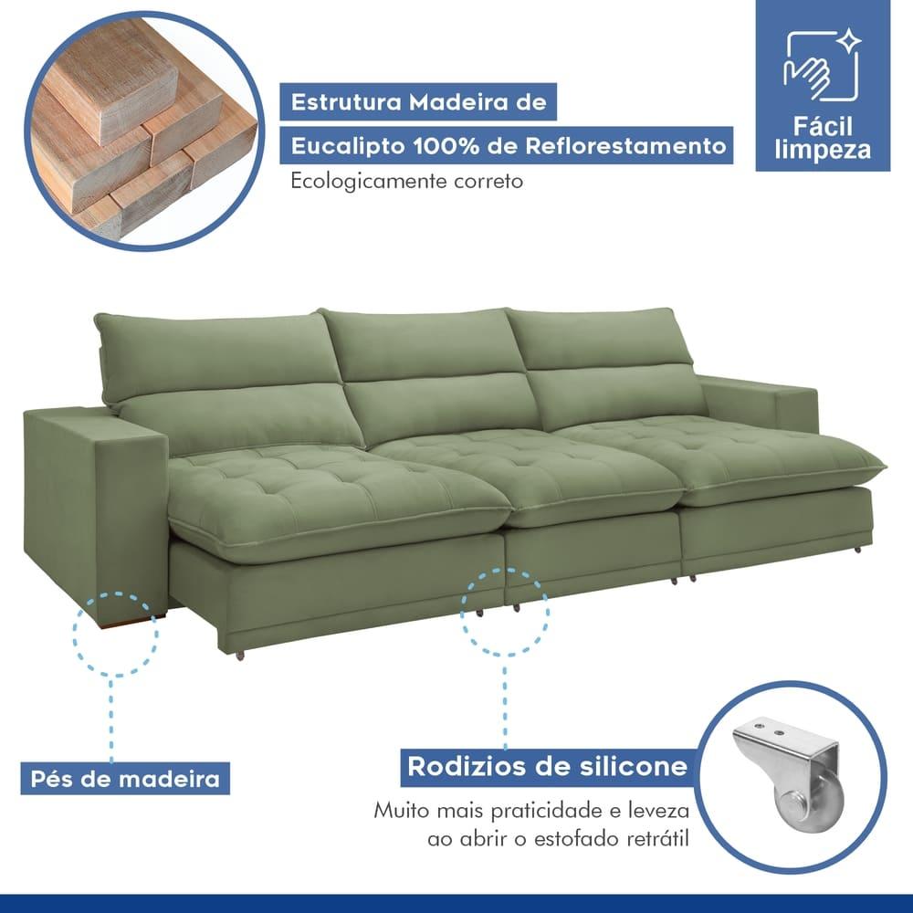Sofá Retrátil e Reclinável Martinho Boucle Verde 4,10M