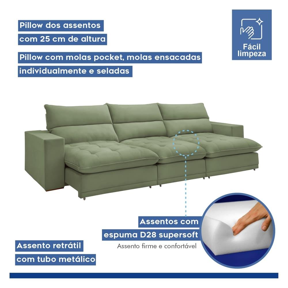 Sofá Retrátil e Reclinável Martinho Boucle Verde 4,10M