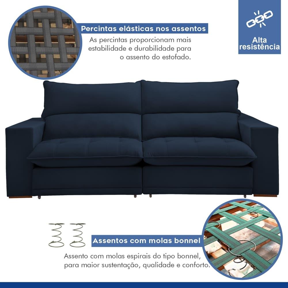 Sofá Retrátil e Reclinável Martinho Veludo Azul 2,10M