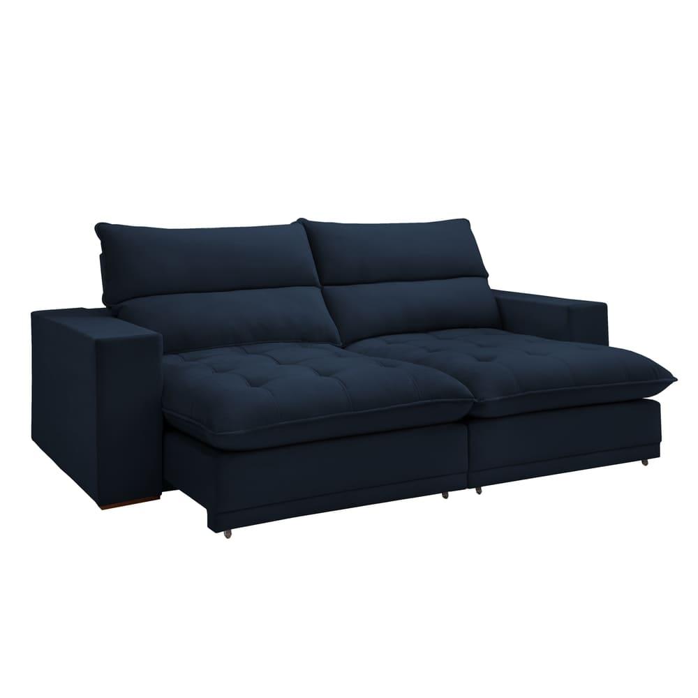 Sofá Retrátil e Reclinável Martinho Veludo Azul 2,30M
