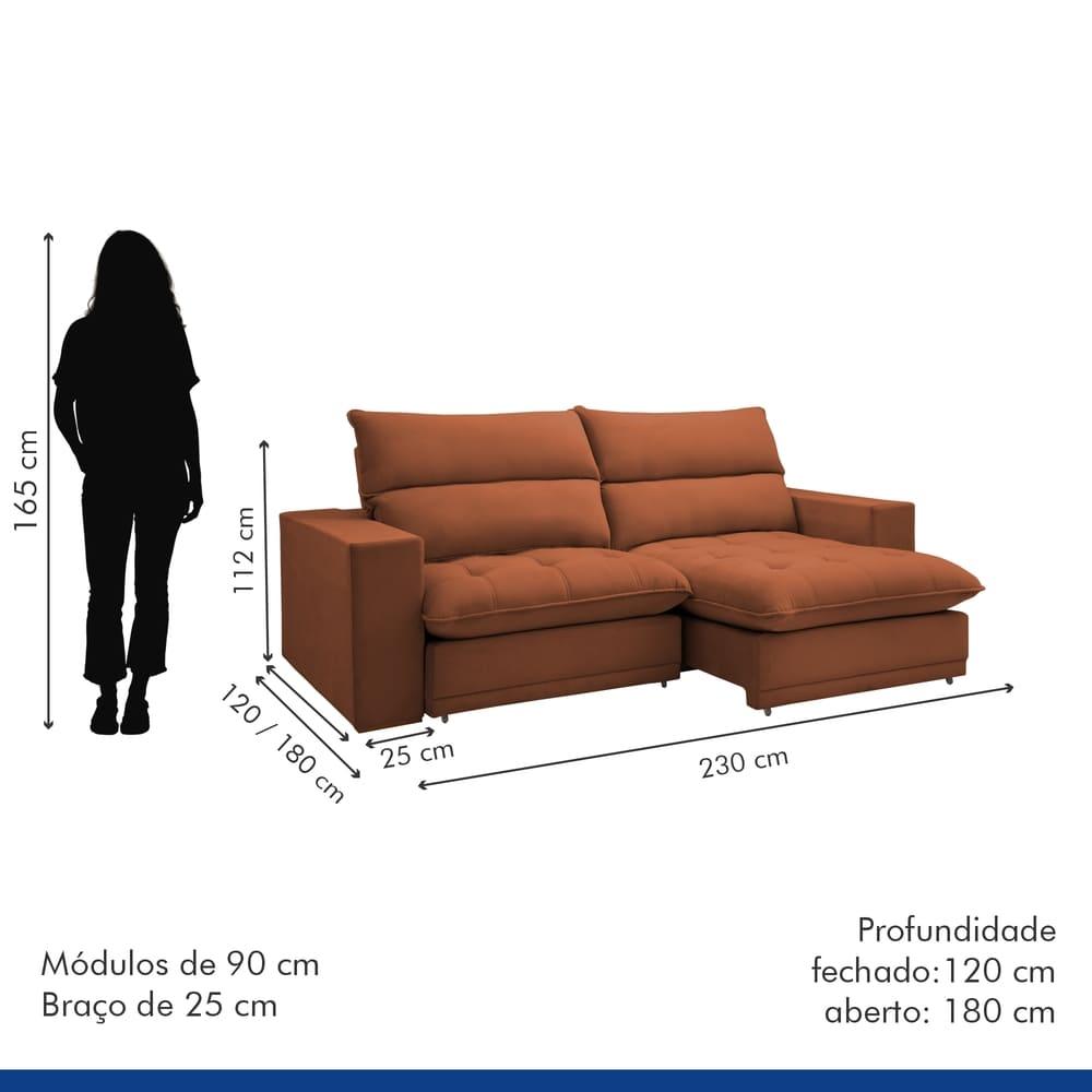 Sofá Retrátil e Reclinável Martinho Veludo Terracota 2,30M
