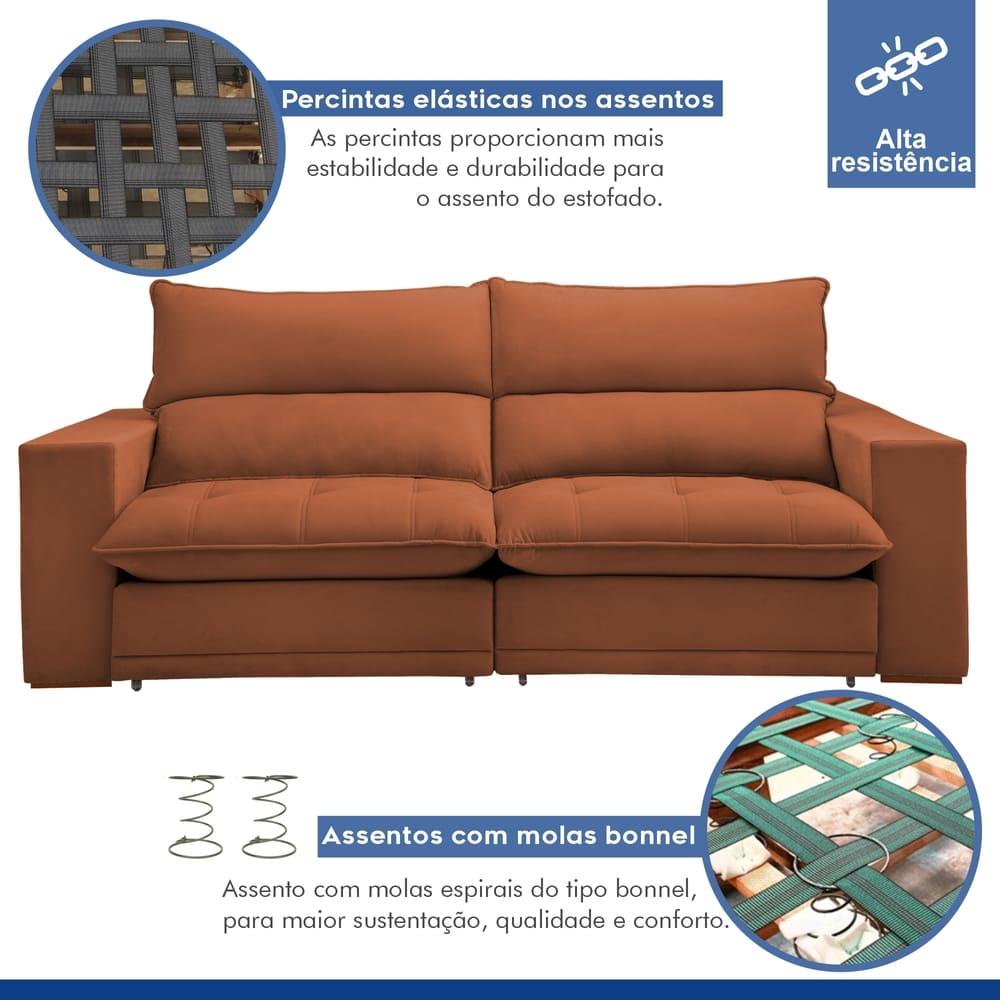 Sofá Retrátil e Reclinável Martinho Veludo Terracota 2,30M