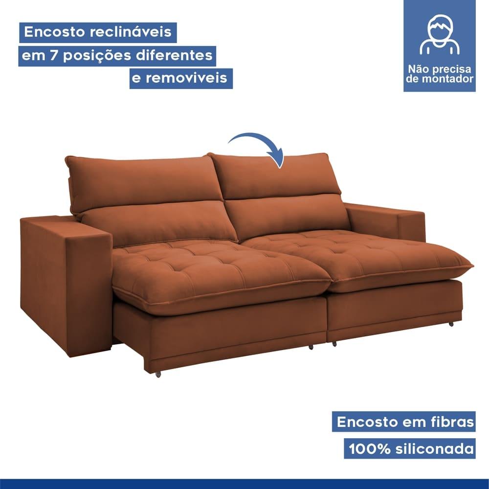 Sofá Retrátil e Reclinável Martinho Veludo Terracota 2,30M