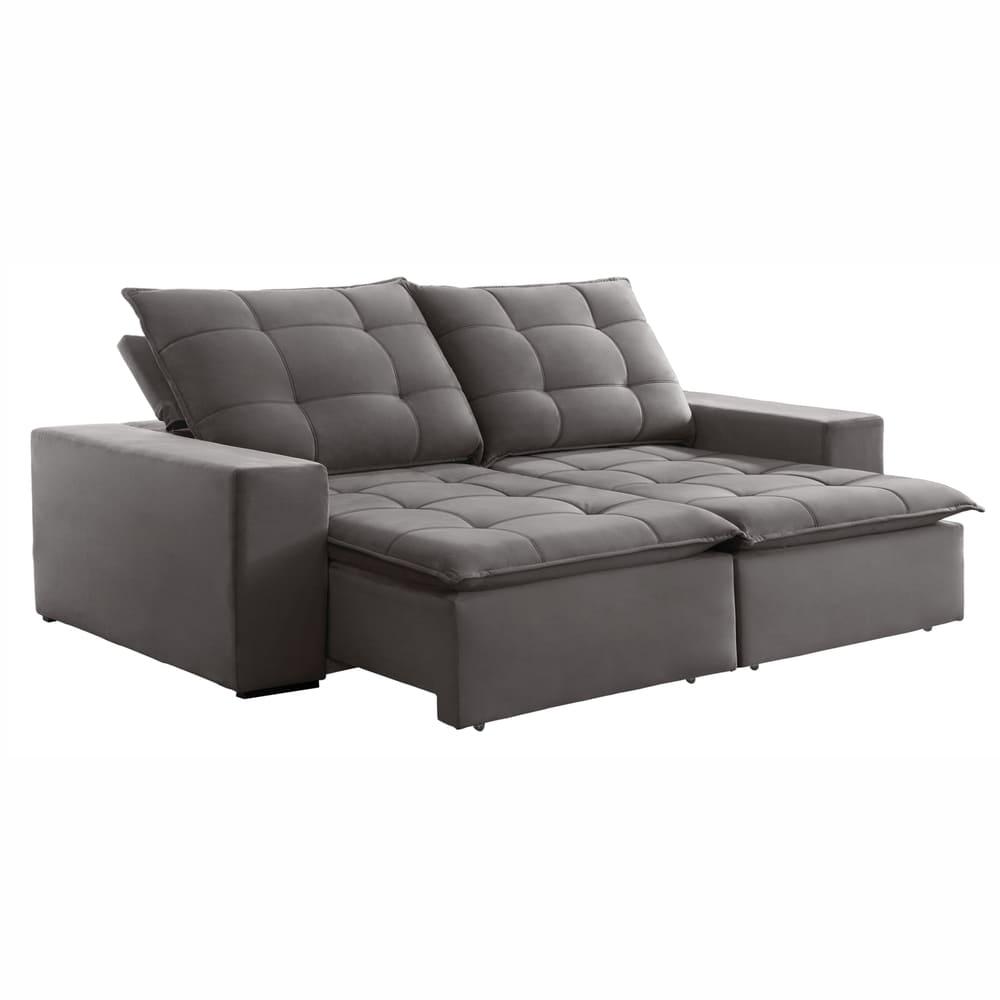 Sofá Retrátil e Reclinável Paris Veludo Cinza 230cm