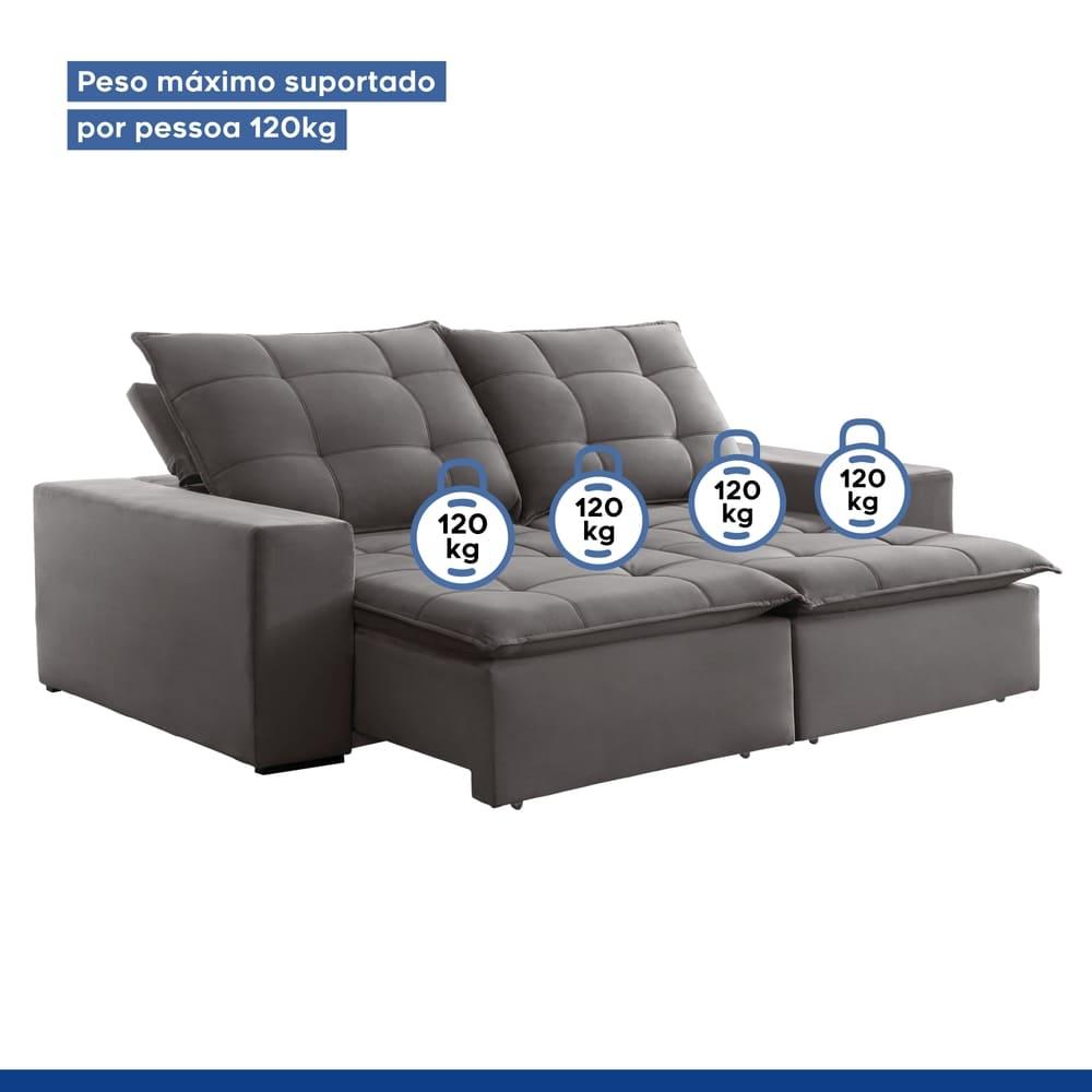 Sofá Retrátil e Reclinável Paris Veludo Cinza 230cm