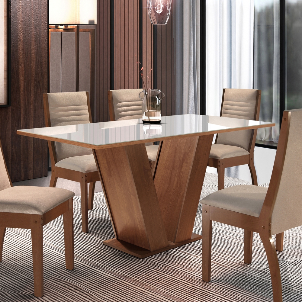 Mesa Espanha Tampo MDF Dakota 160X80 Vidro Off White Cel Moveis Chocolate/Off White