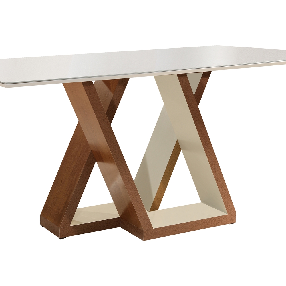 Mesa Laguna 170X90 Tampo MDF e Vidro Off White Slim Plus Cel Moveis Chocolate/Off White