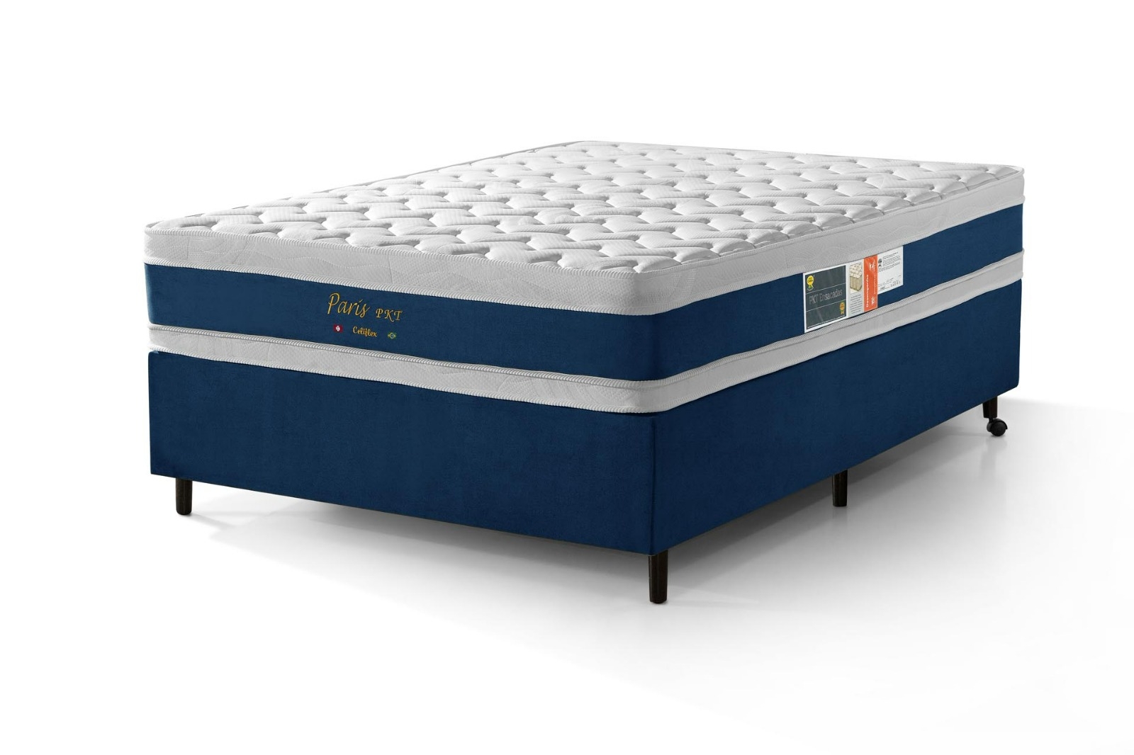 Conjunto Colchão Casal De Molas Pocket Ensacada Dupla Face Luxuoso Prs Com Cama Base Box
