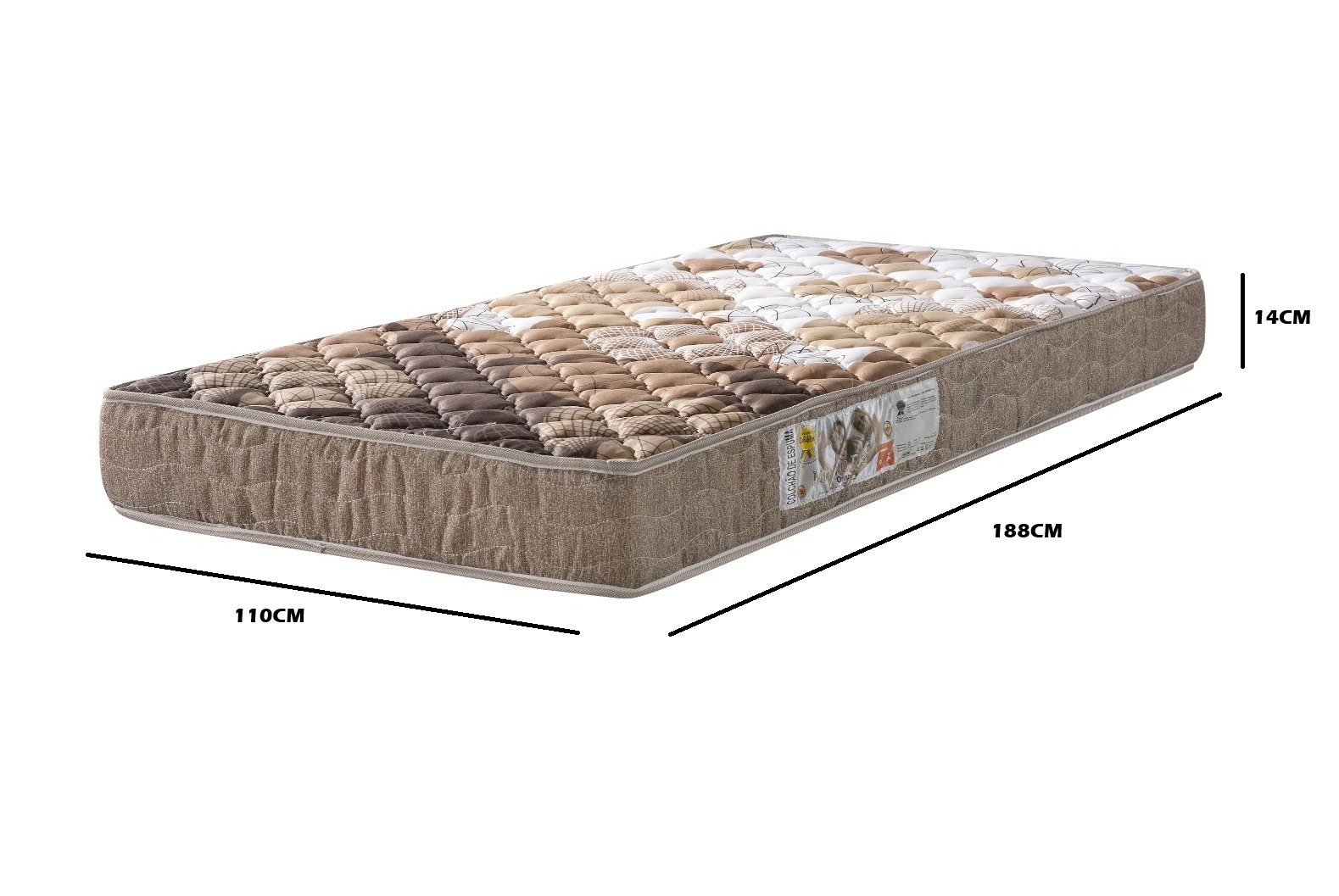 Colchão D33 Inteiro Espuma Medida Especial Viúva Dupla Face Selo Inmetro Mnk 110x188x14