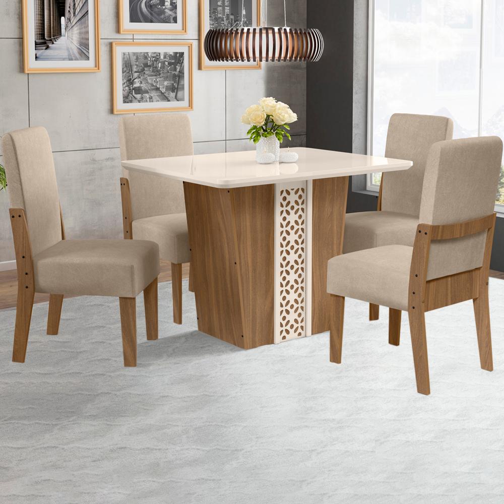 Conjunto Mesa Jantar MDF 110x84 cm 4 Cadeiras 110312 Cedro Gold Celmo