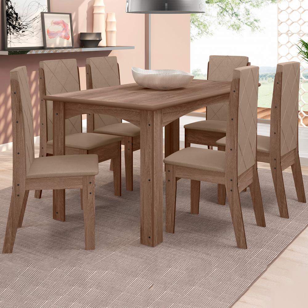 Conjunto Mesa Jantar MDF 156x84 cm 6 Cadeiras 1101220 Amendoa Celmo