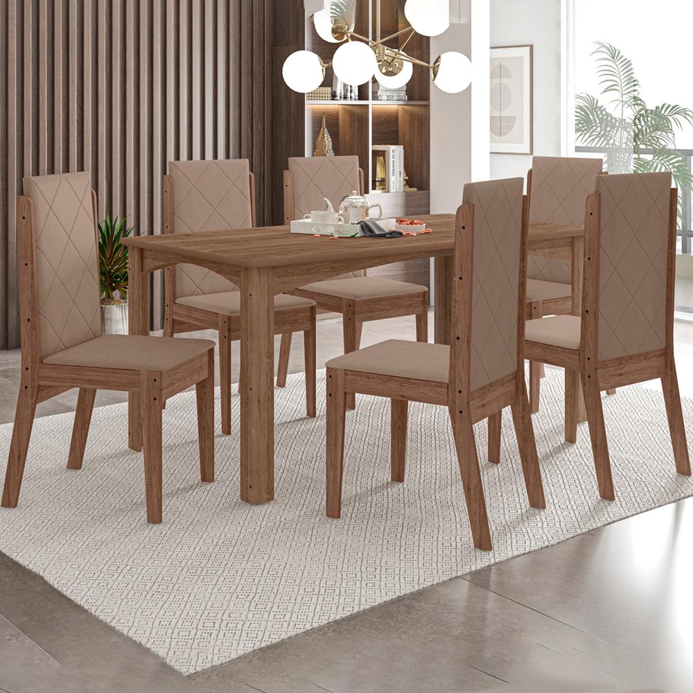 Conjunto Mesa Jantar MDF 156x84 cm 6 Cadeiras 1101220 Amendoa Celmo