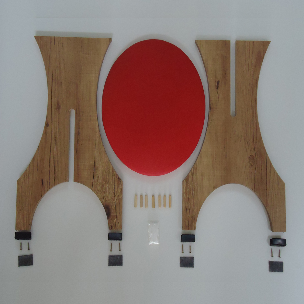 Banqueta Rubi de Madeira Antígua com Assento Estofado Vermelho Cestari
