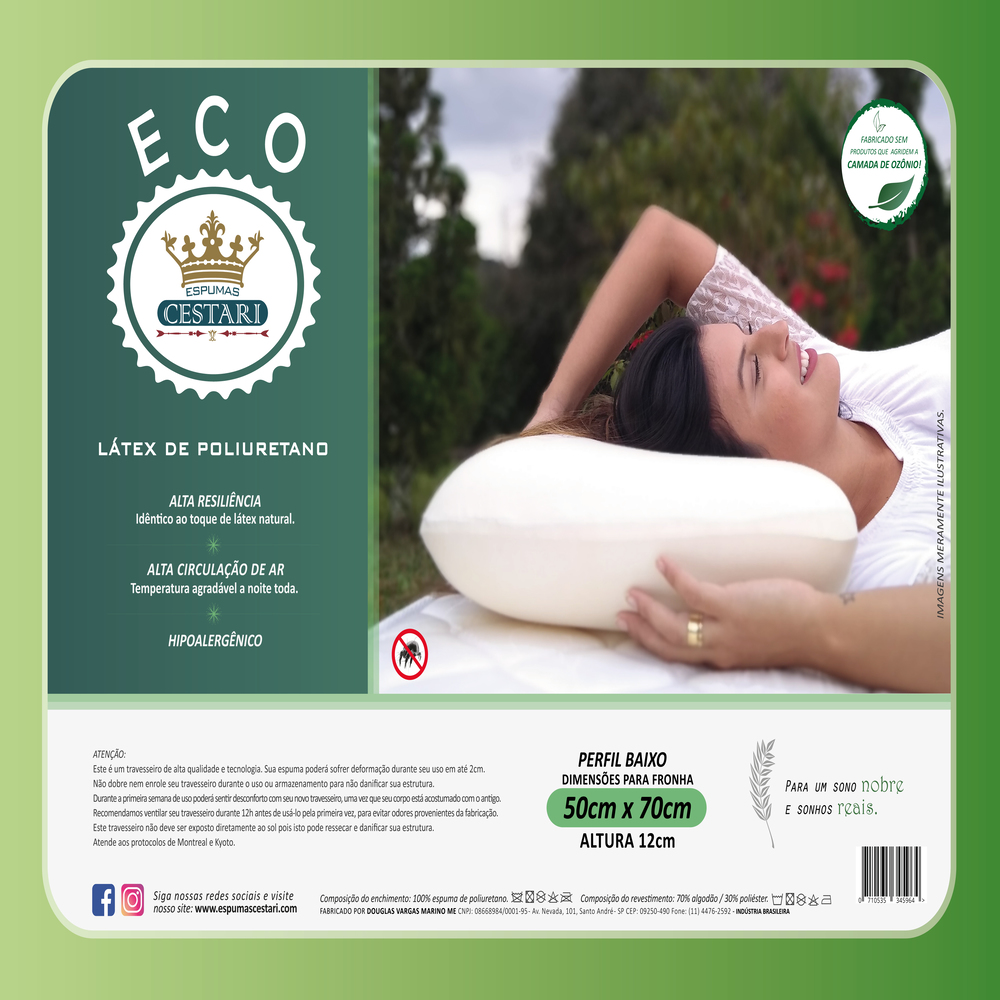 Kit Travesseiro Látex de Poliuretano Antialérgico Eco Cestari 2 peças