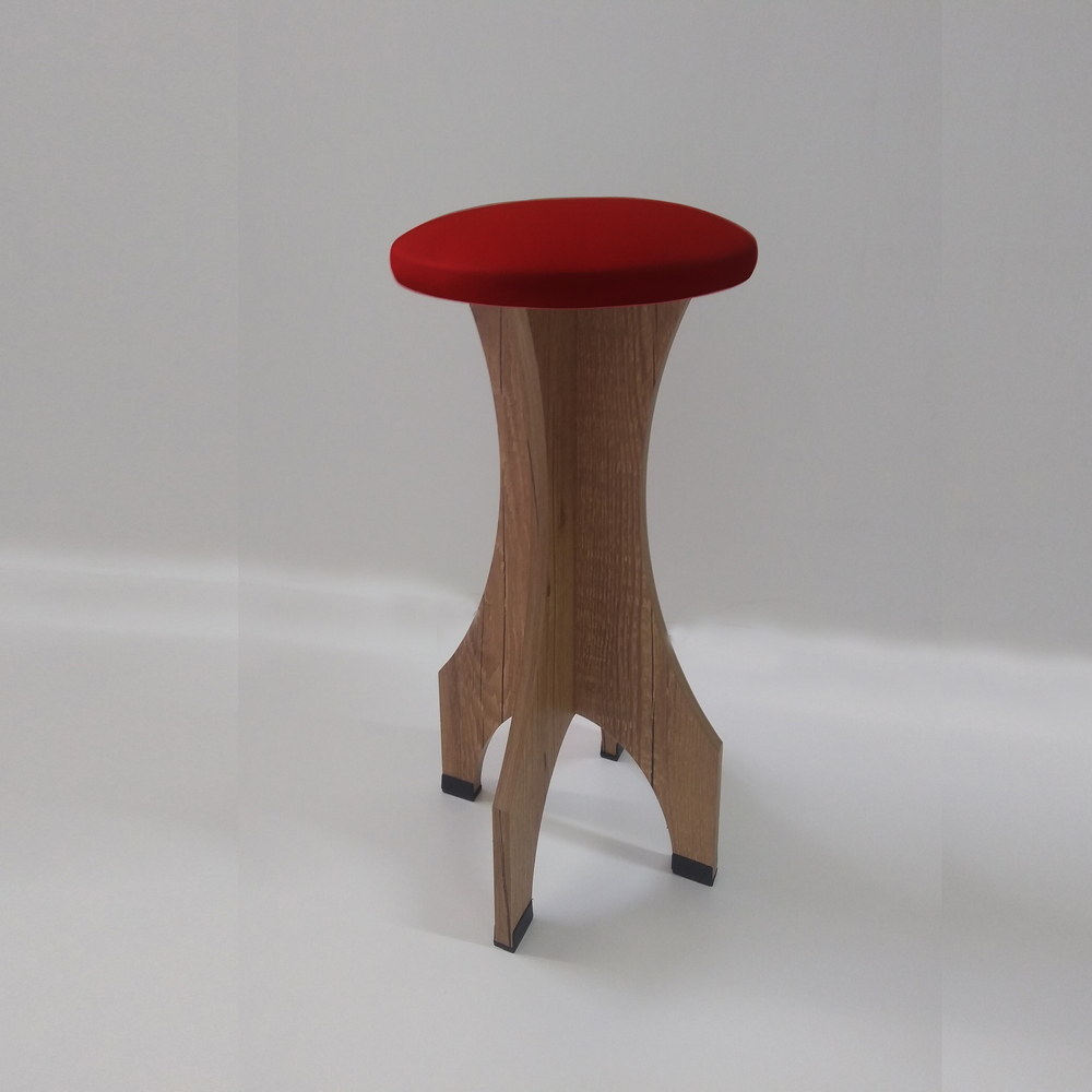 Kit de 4 Banquetas Rubi de Madeira Antígua com Assento Estofado Vermelho Cestari