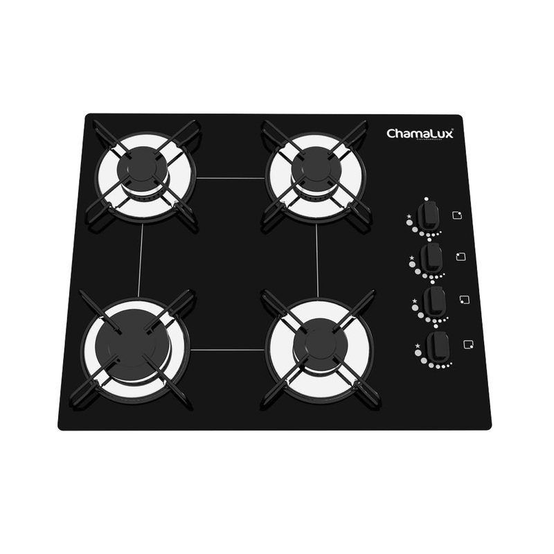 Cooktop a Gás Chamalux Ultra Chama 4 Bocas, Acendimento Inteligente, Mesa de Vidro Temperado Preto 44