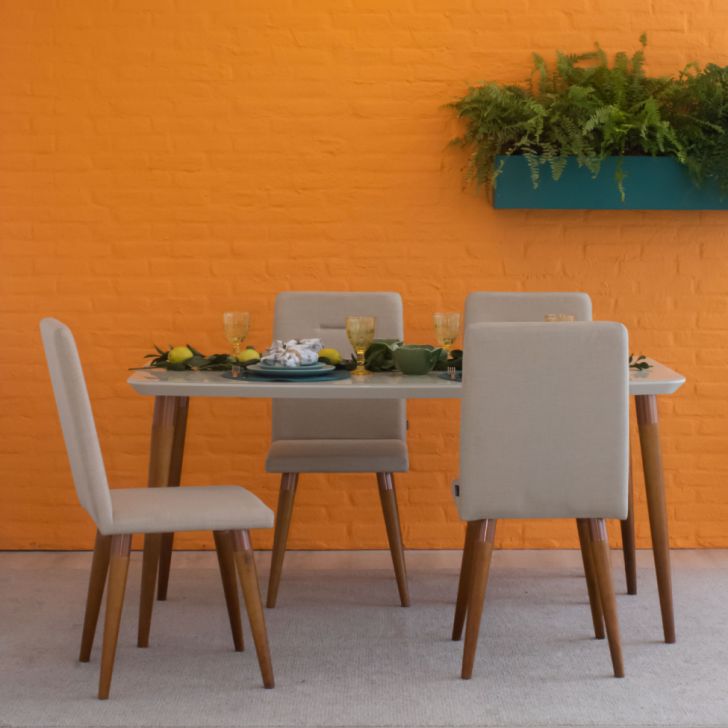 [OUTLET] Mesa de Jantar Retangular Adele com Vidro Madeira e Off White 80 cm