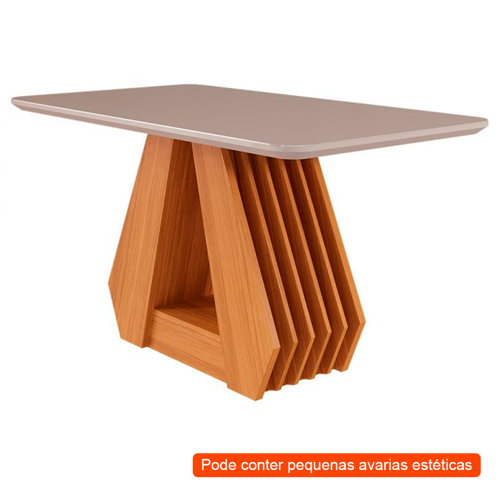 [OUTLET] Mesa de Jantar Retangular com Tampo de Vidro Agata Off White e Nature 130 cm