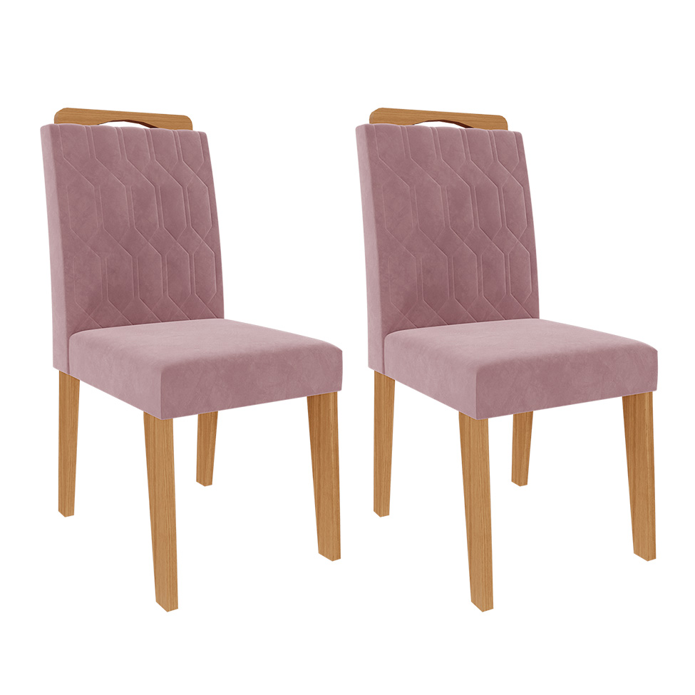 Conjunto com 2 Cadeiras Paola Suede Rosê e Madeira