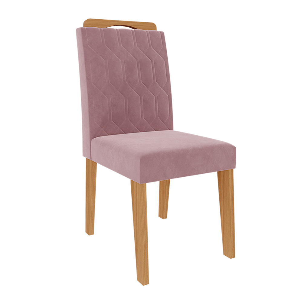 Conjunto com 2 Cadeiras Paola Suede Rosê e Madeira