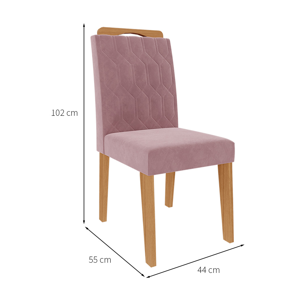 Conjunto com 2 Cadeiras Paola Suede Rosê e Madeira