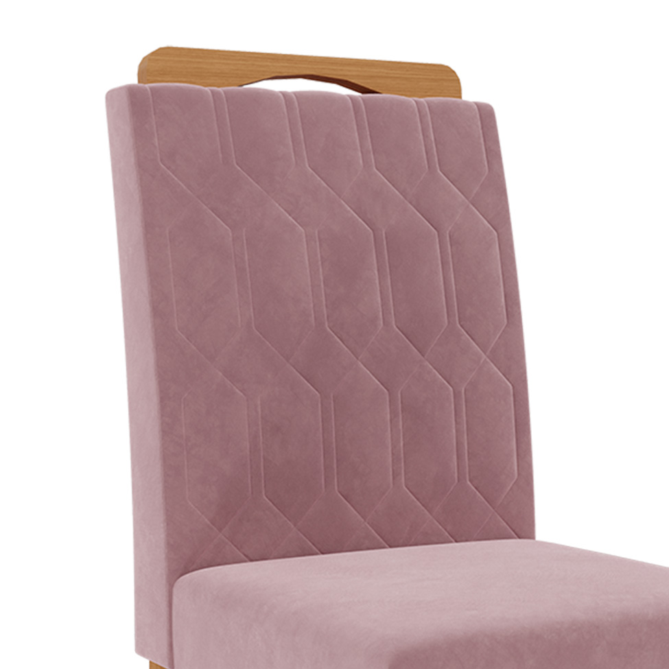 Conjunto com 2 Cadeiras Paola Suede Rosê e Madeira