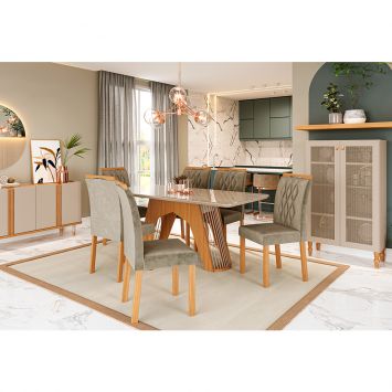 Conjunto de Mesa para Sala de Jantar Ana com 8 Cadeiras Alice-Cimol -  Savana / Offwhite / Joli no Shoptime