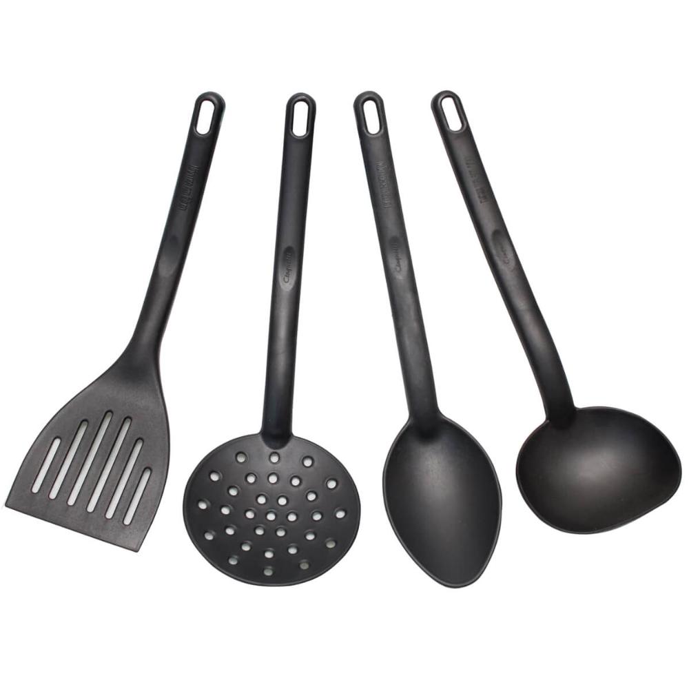 Conjunto 4 Utensílios de Cozinha Plástico Preto Colher Conch