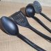 Conjunto 4 Utensílios de Cozinha Plástico Preto Colher Conch