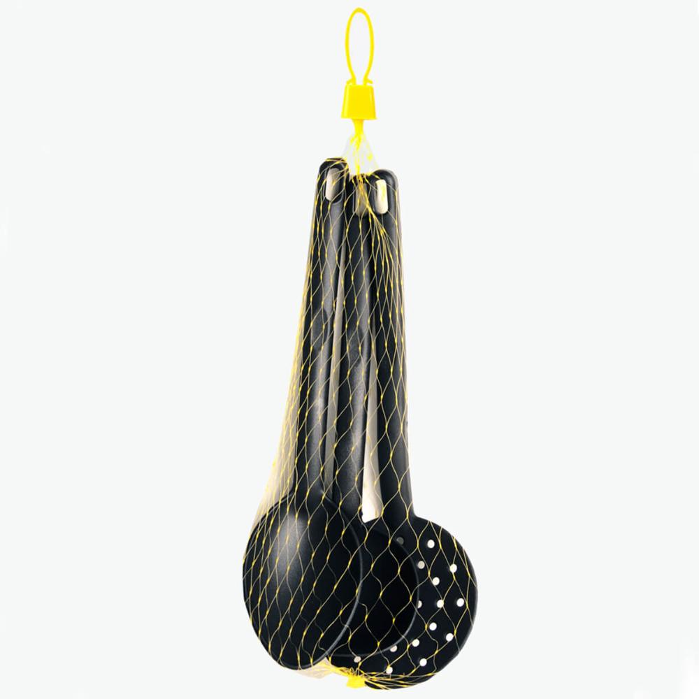 Conjunto 4 Utensílios de Cozinha Plástico Preto Colher Conch