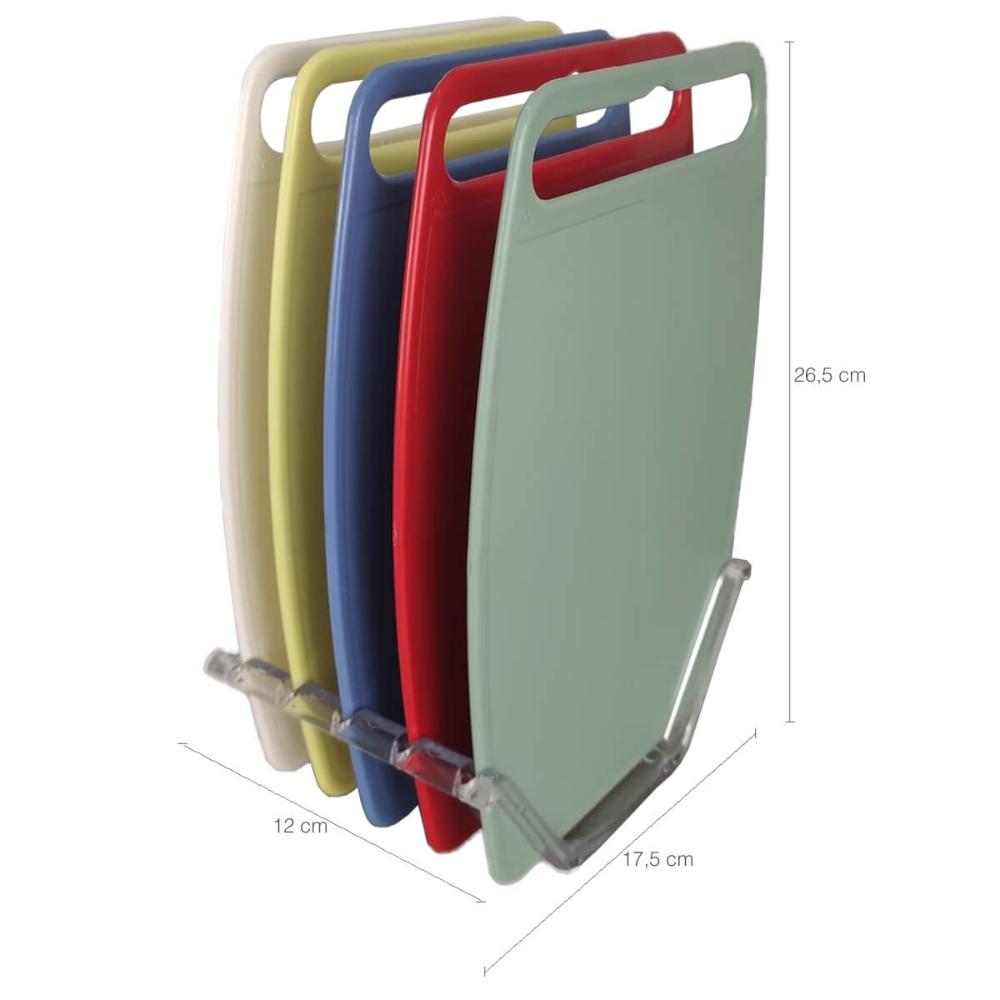 Conjunto 5 Tábuas de Corte com Suporte para Cozinha Colorida