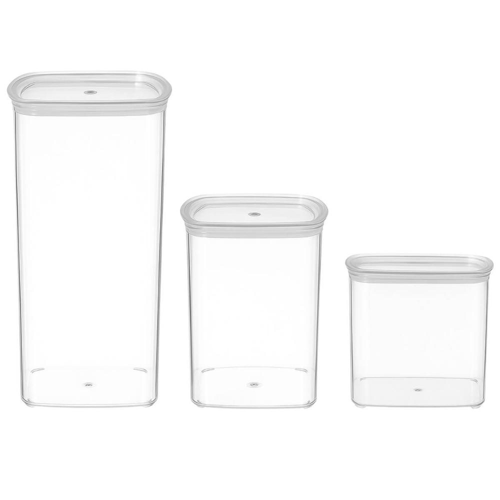 Jogo 3 Potes Plásticos 800ml 1,4L 2L Porta Mantimentos Massas Grãos Cinquetti