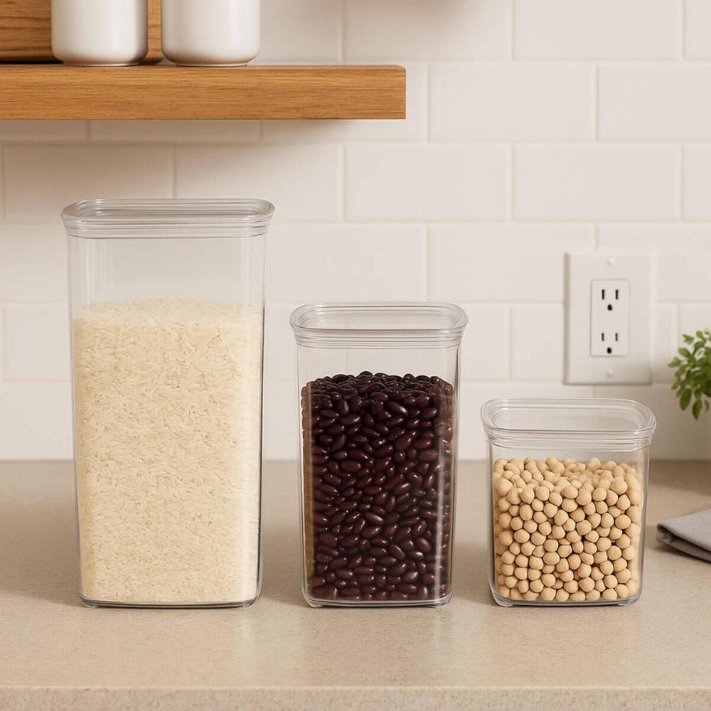 Jogo 3 Potes Plásticos 800ml 1,4L 2L Porta Mantimentos Massas Grãos Cinquetti