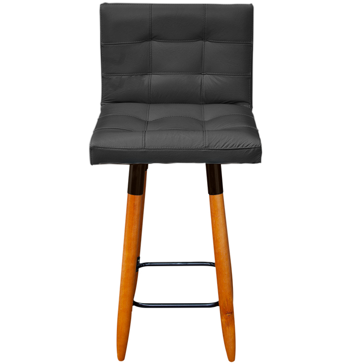 Banqueta Grace Alta Para Areá Gourmet Corino Preto Pé Castanho - Clique E Decore