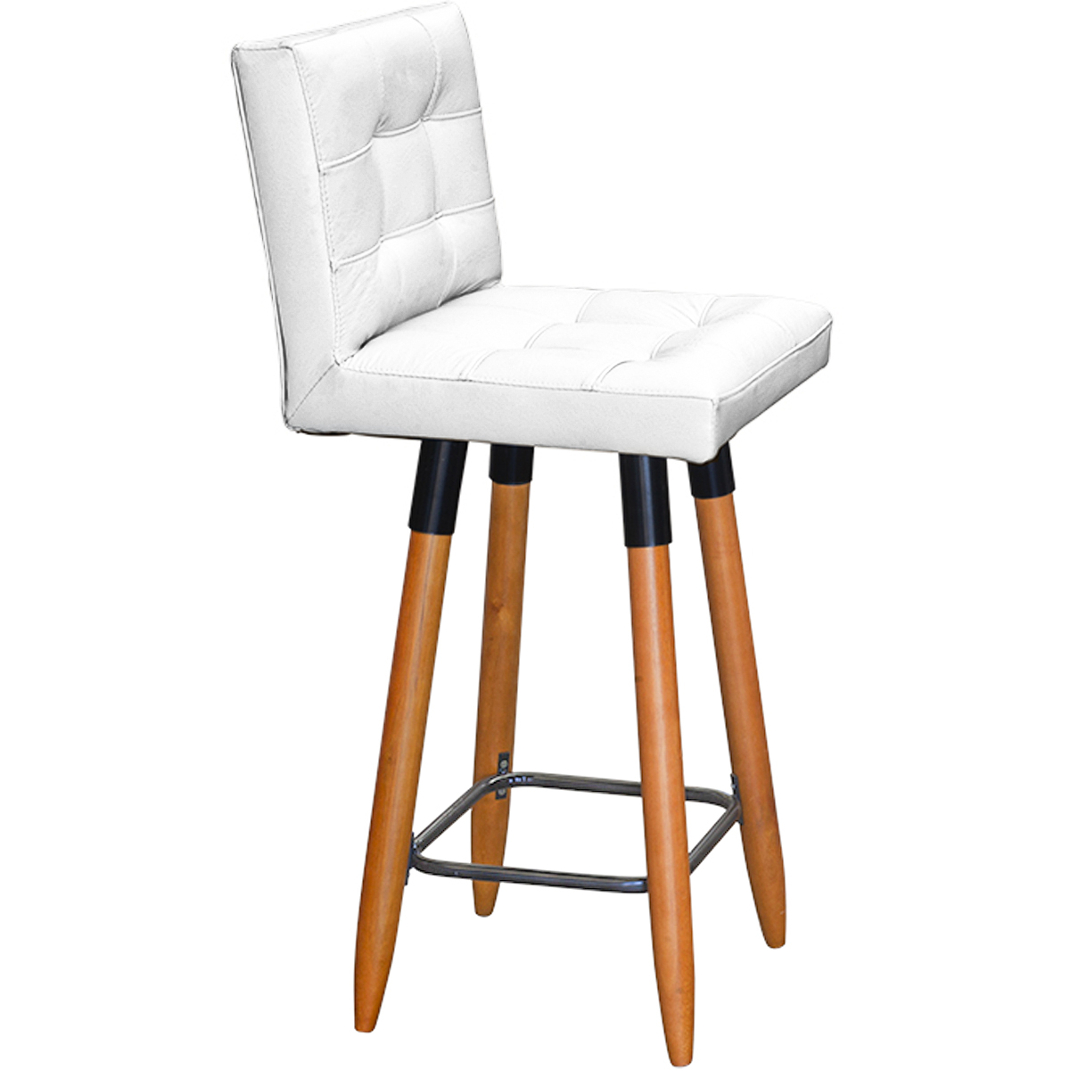 Banqueta Grace Alta Para Areá Gourmet E Balcão Cozinha Corino Branco Pé Castanho - Clique E Decore